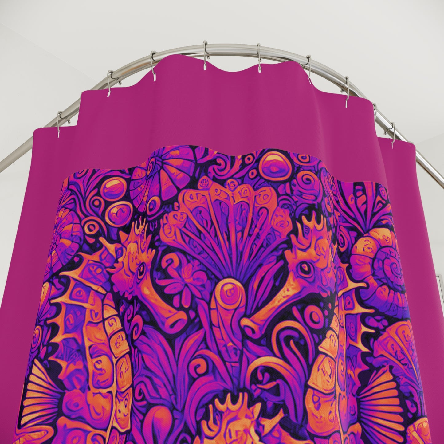 Tropical Shower Curtain - Ocean Bathroom Decor / Seahorse Trio Heatwave/Pink