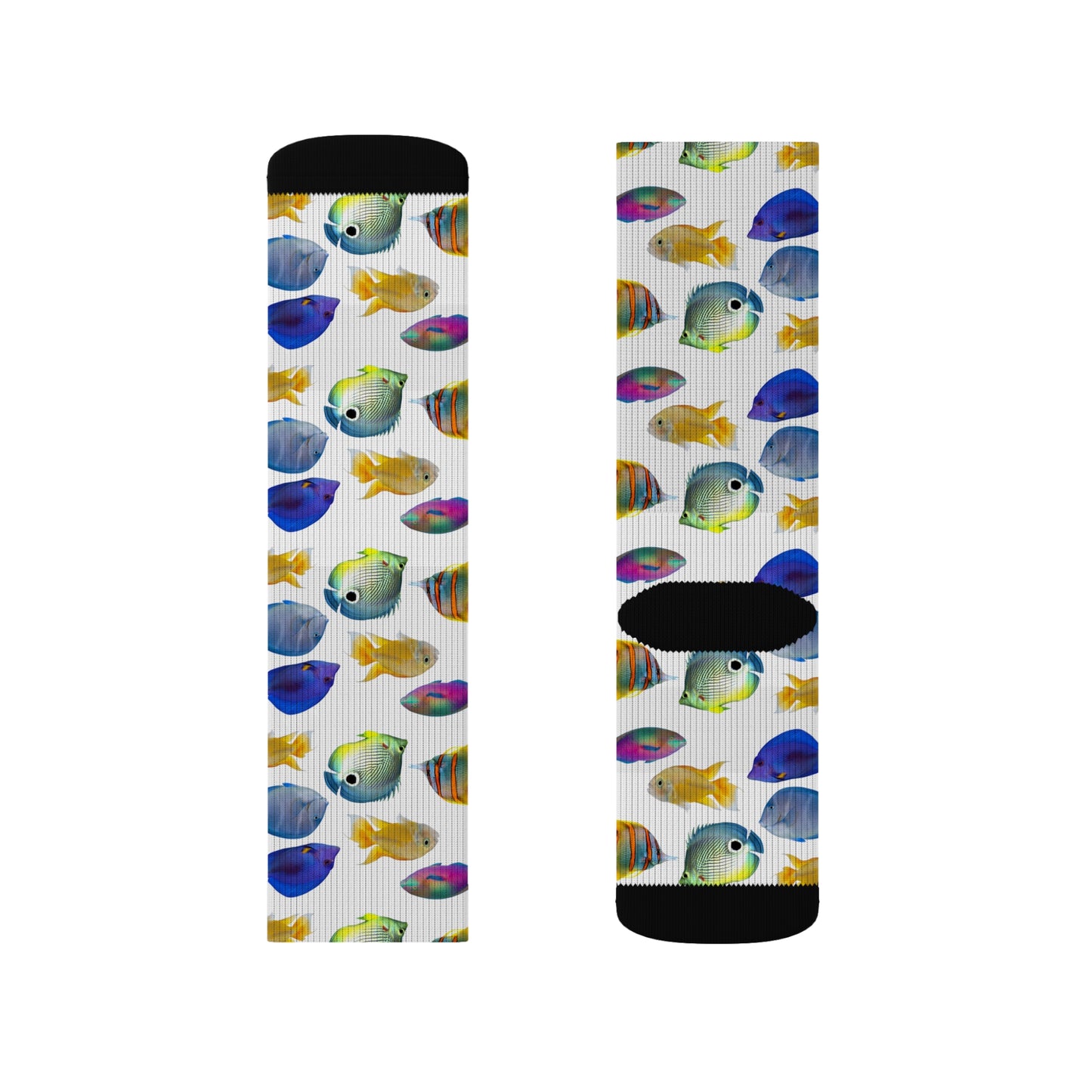 School of Fish/White Sublimation Fleece-Lined Socks - Colorful Tropical Design