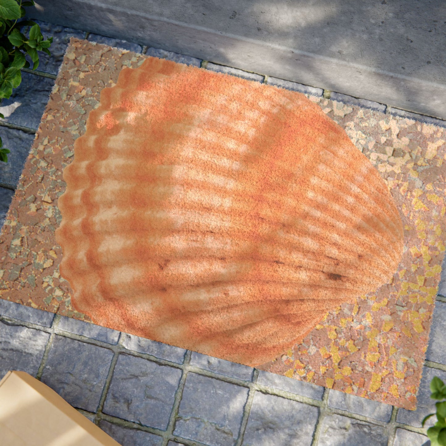 Tropical Shell Doormat - Vibrant Coconut Fiber Entrance Mat / Coastal Disco Orange Scallop