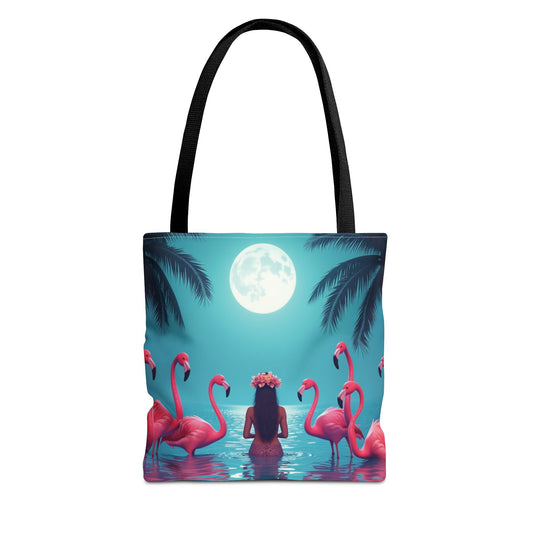 Moonlit Mermaid and Flamingos Tote Bag - 3 Sizes