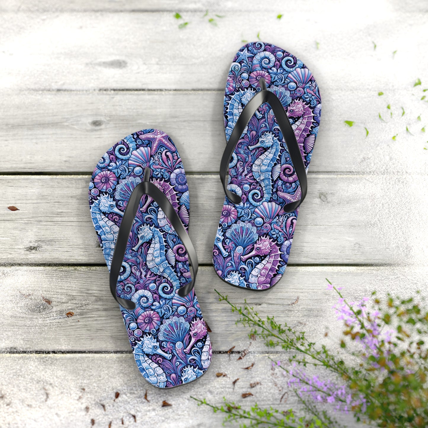 Flip Flops - Seahorses/Blue