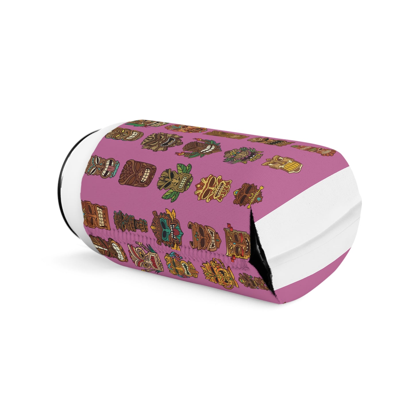 Tiny Tiki Dudes/Lt. Pink Can Cooler Sleeve - Perfect for Outdoor Picnics