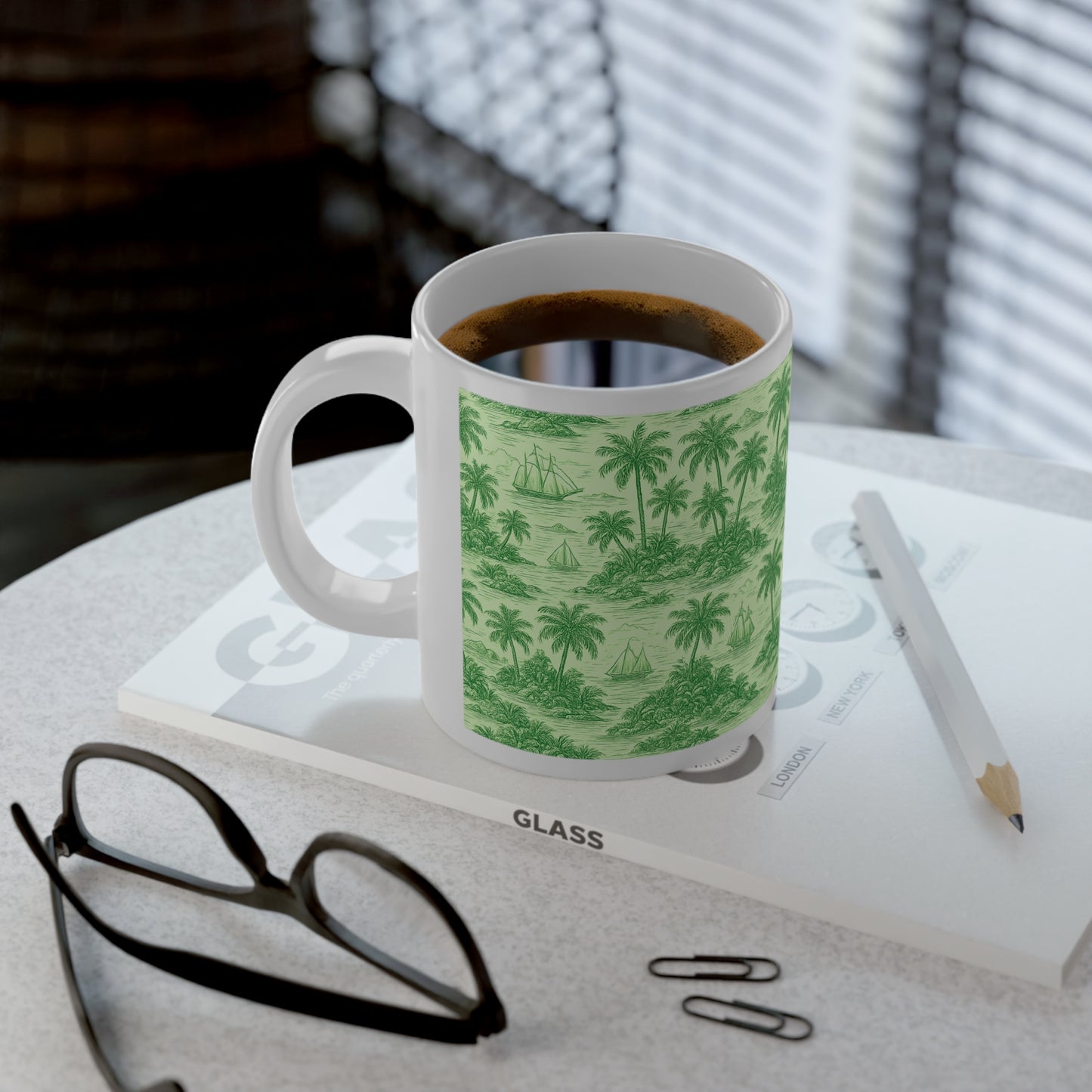 Jumbo Mug, 20oz, Faraway Toile Green | Tropical Coffee Cup