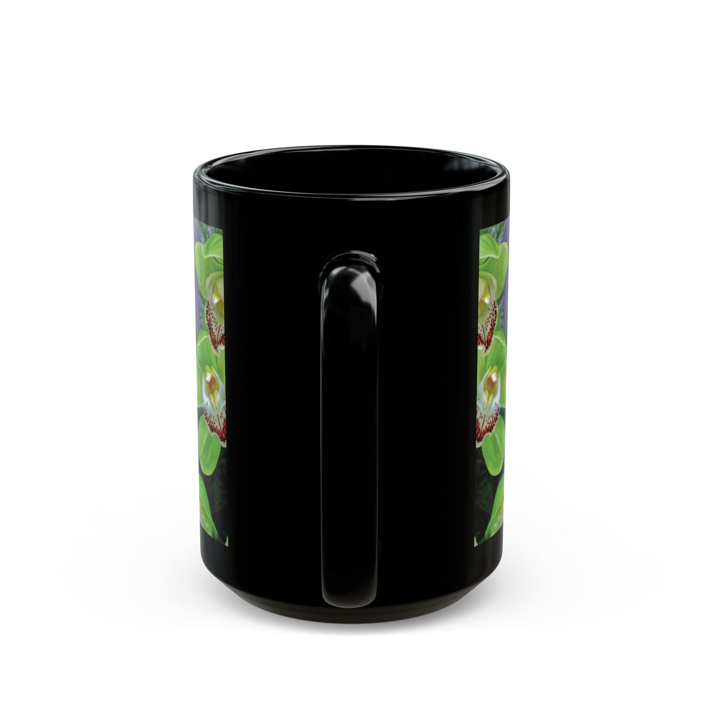 Black Coffee Mug - Kaleido Green Orchids
