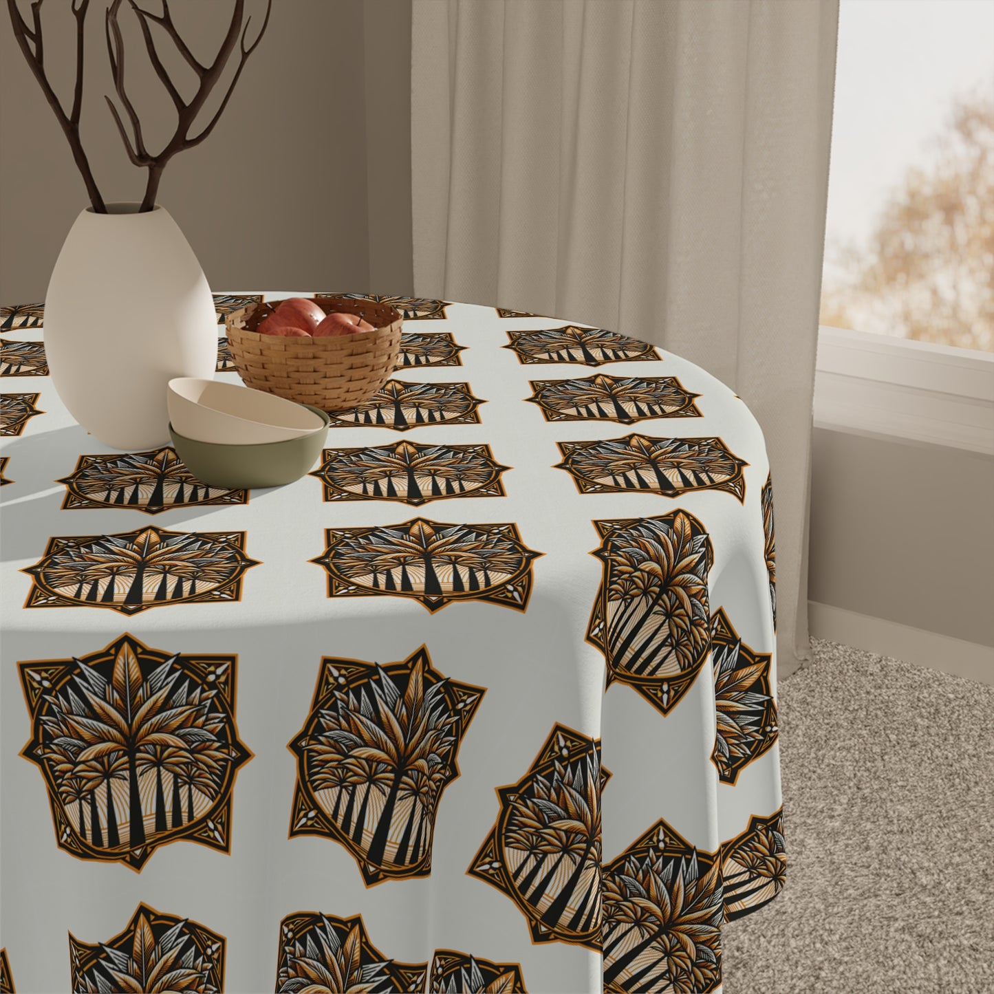 Art Deco Palms/Cinnamon ~ Square Tablecloth, 55" x 55"