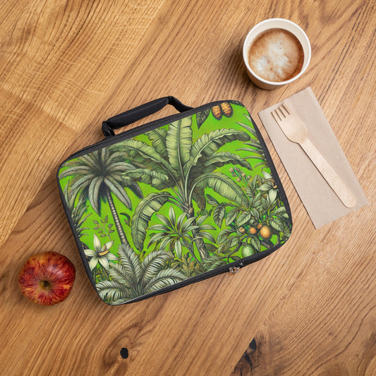Tropical Fruit/Spring Green Lunch Bag - Eco-Friendly Insulated Tote, Adult and Child Lunchbox / Perfect for Picnics, Beach Outings