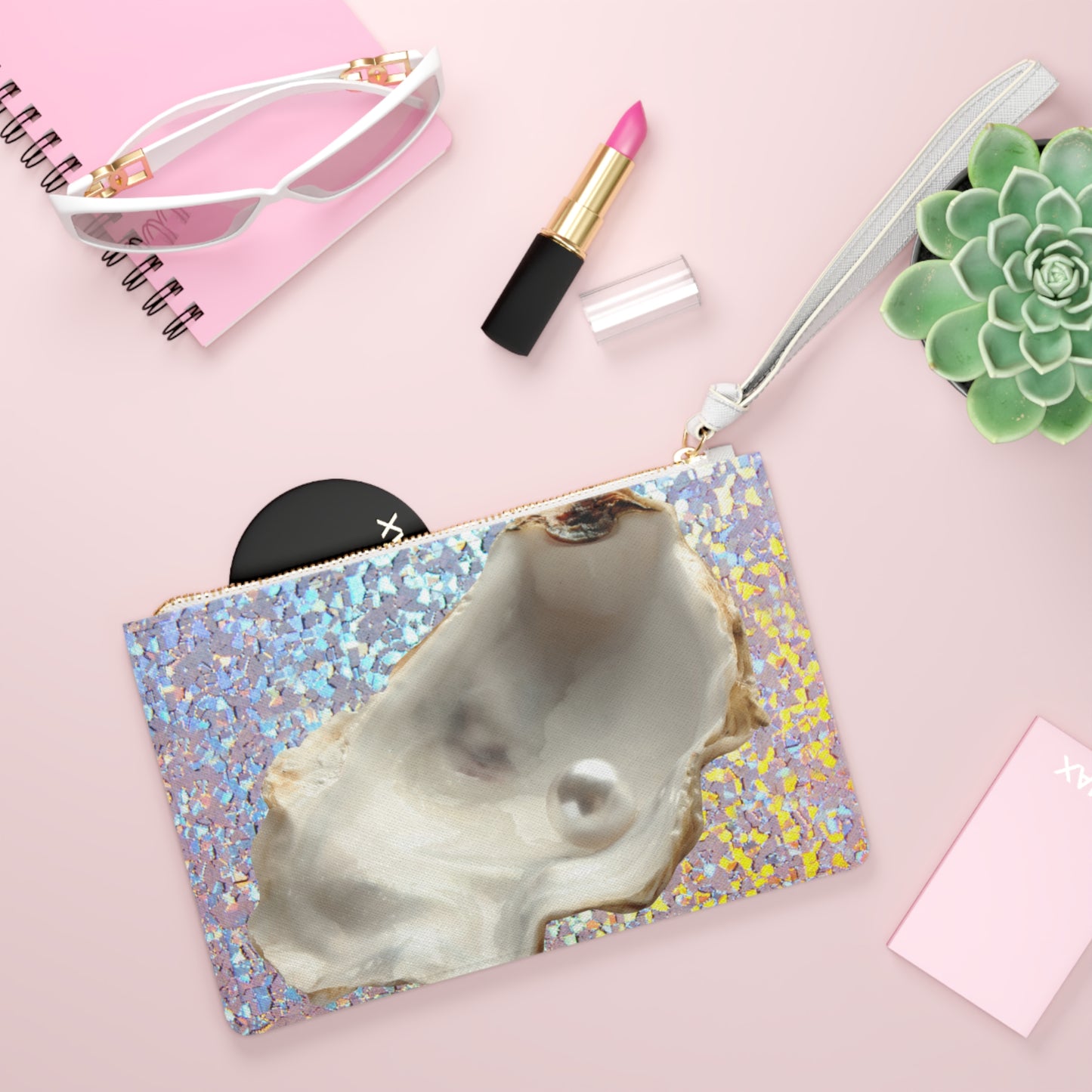 Tropical Faux Leather Clutch Bag - Perfect for Beach Adventures & Summer Vacations / Disco FW White Pearl Oyster