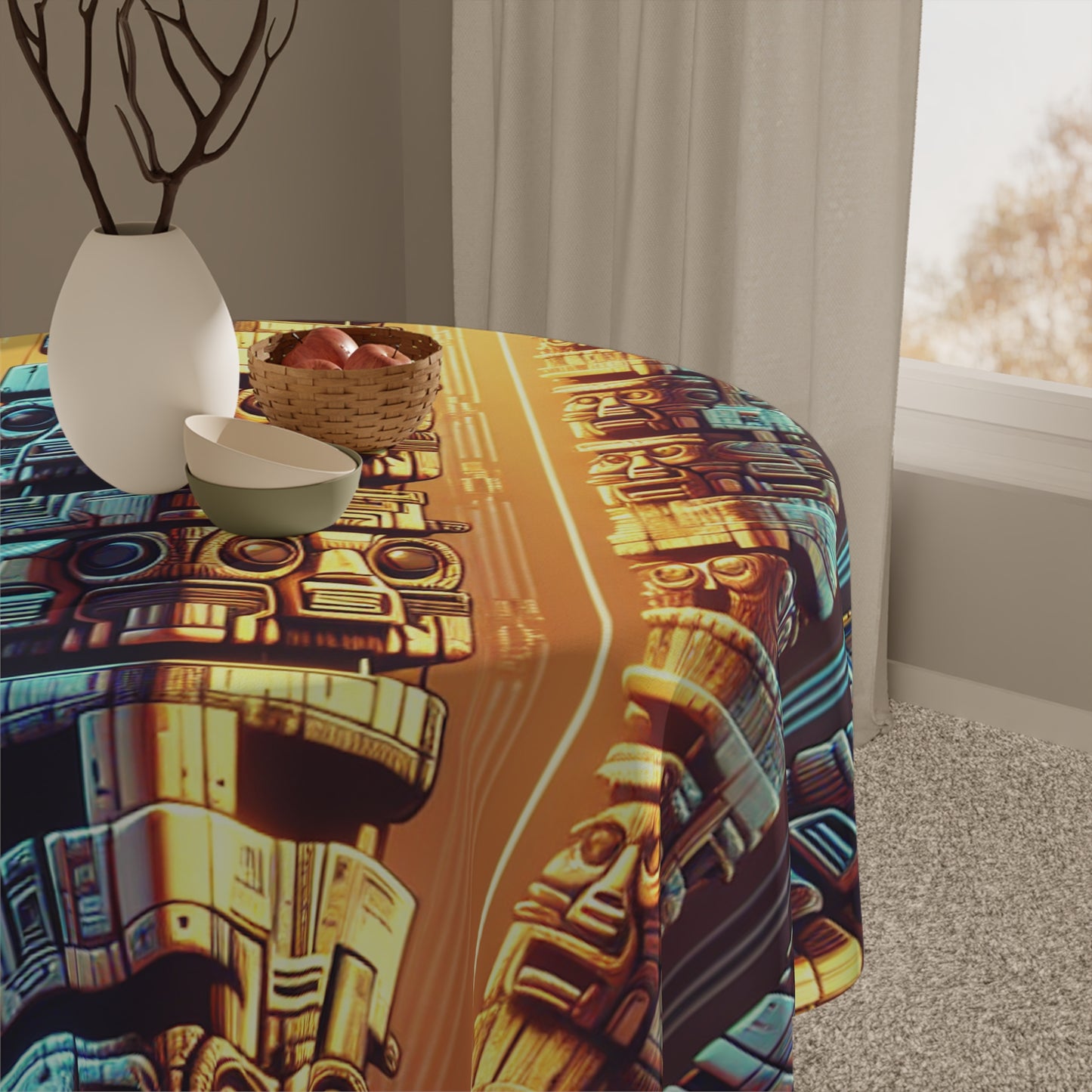 Techno Tiki Totems Square Tablecloth, 55" x 55"