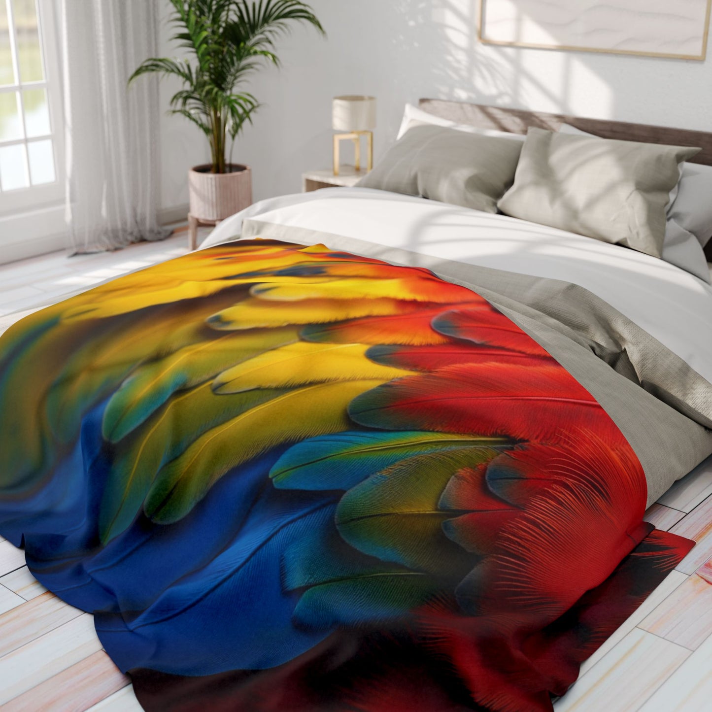 Macaw Parrot Feathers Fleece Blanket - Colorful Tropical Design