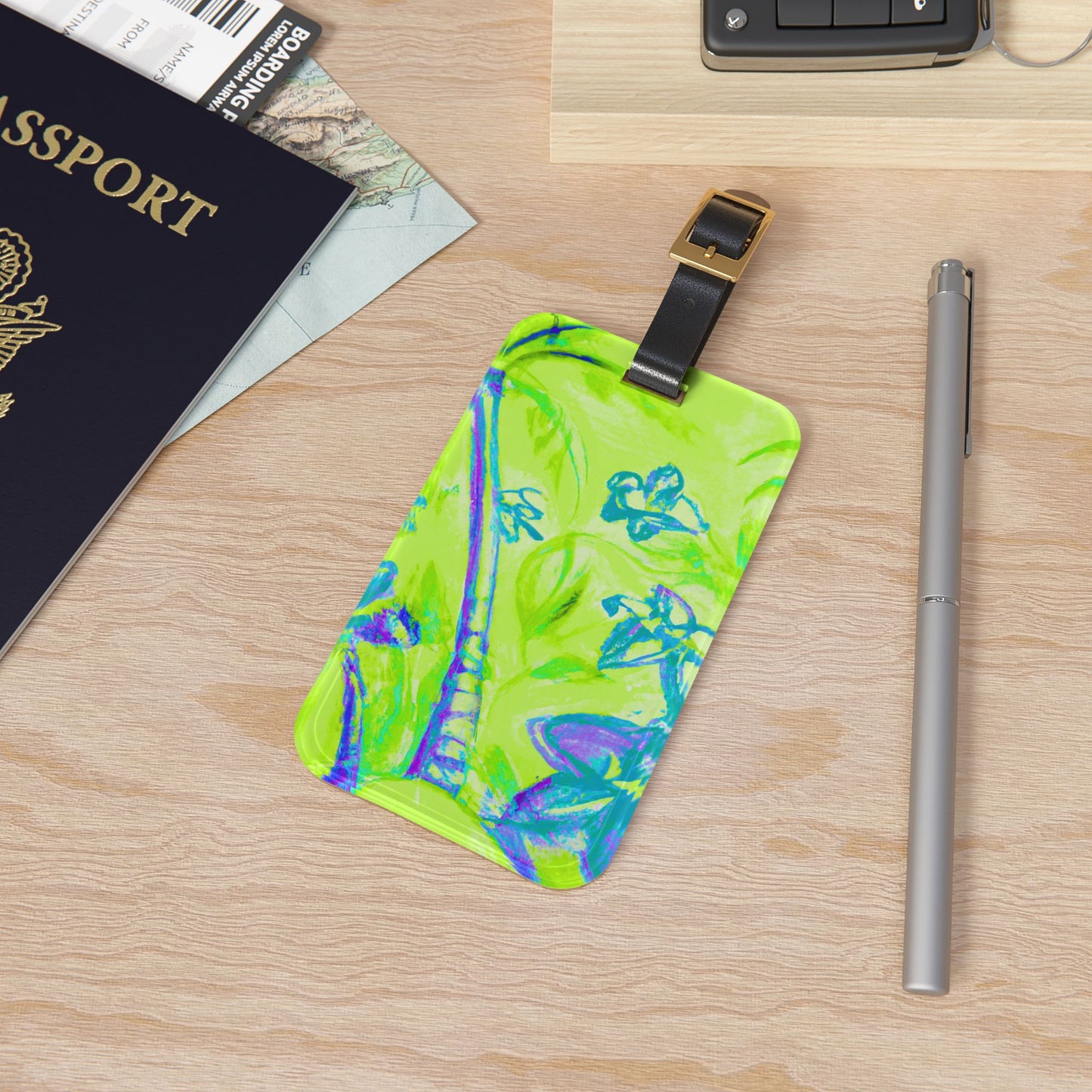 Luggage Tag - Tropical Doodles/Hot Lime