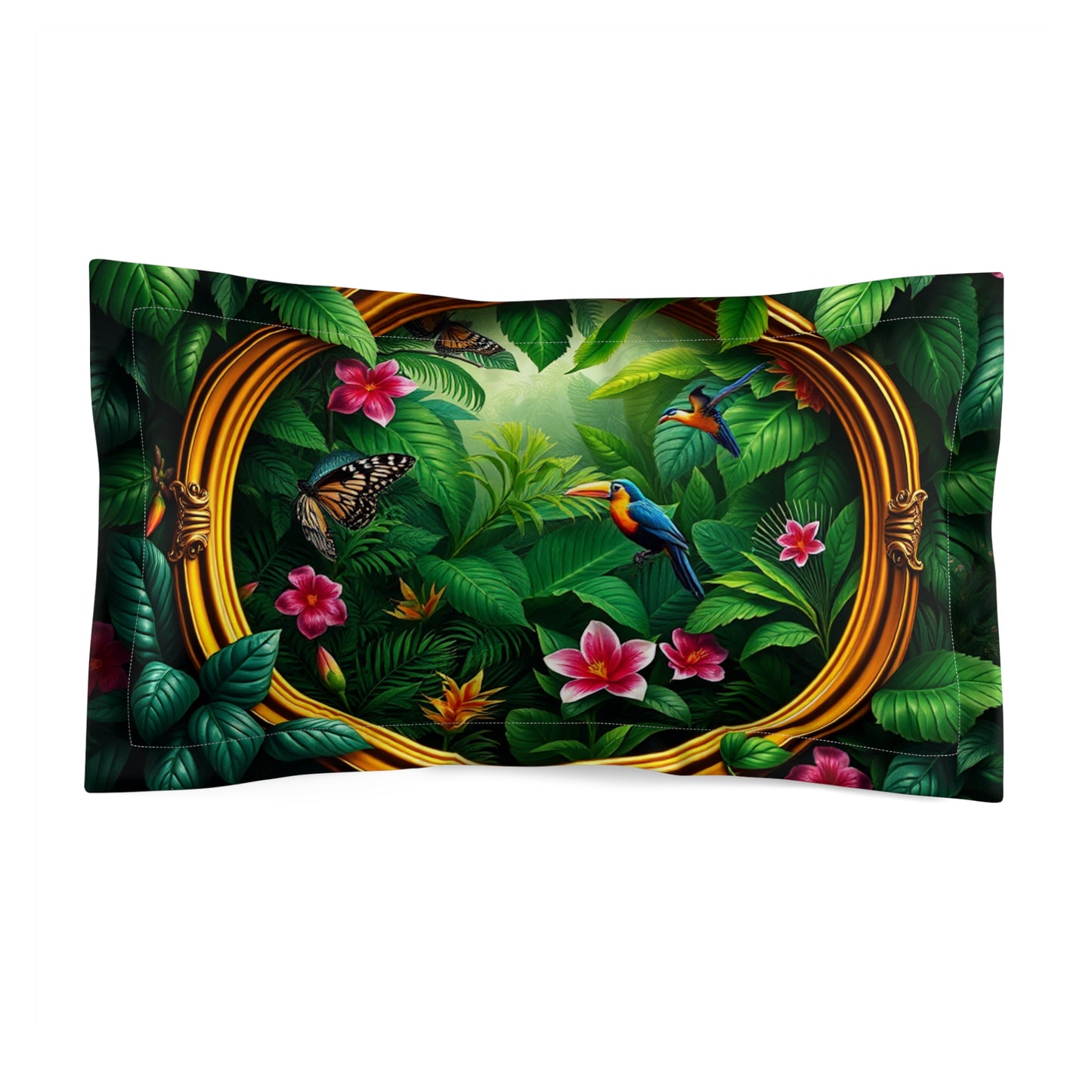 Microfiber Pillow Sham, 2 Sizes | Tropical Vibes for Relaxation / Framed Rainforest
