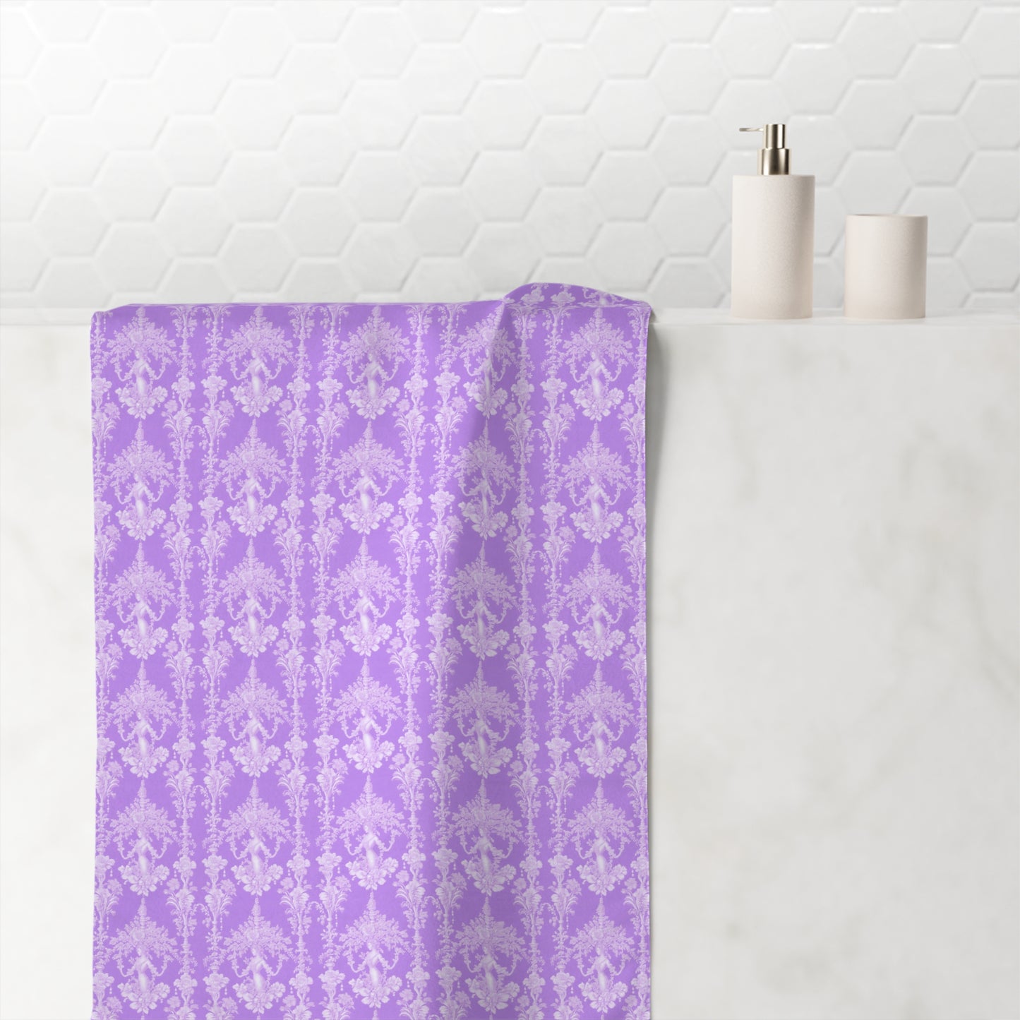 Tropical Mink-Cotton Towel, 30" x 60" - Soft & Absorbent, Pearl Lady Toile/Lavender