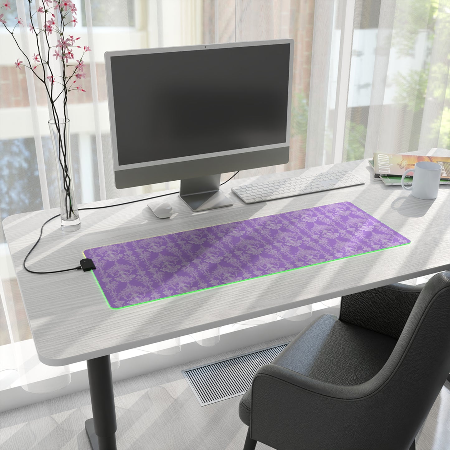 LED Gaming Mouse Pad With Vibrant RGB Lighting, 4 Sizes / Pearl Lady Toile, Amethyst