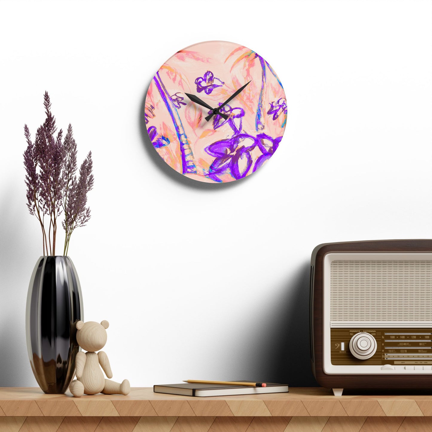Acrylic Wall Clock / Tropical Doodles, Peach