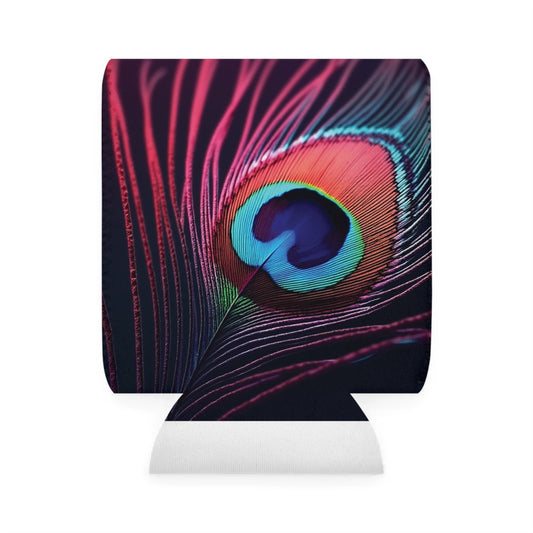 Peacock Eye Feather/Magenta Can Cooler Sleeve - Perfect for Outdoor Picnics