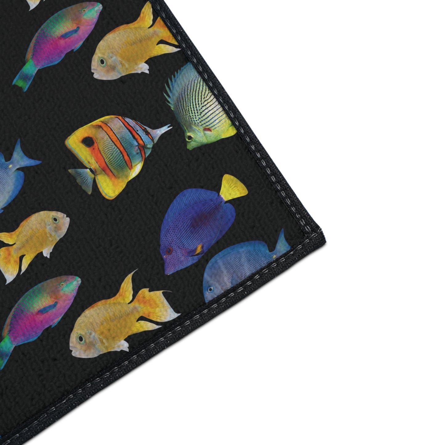 Heavy Duty Floor Mat, 5 Sizes – Tropical Area Rug for Home Décor / School of Fish, Black