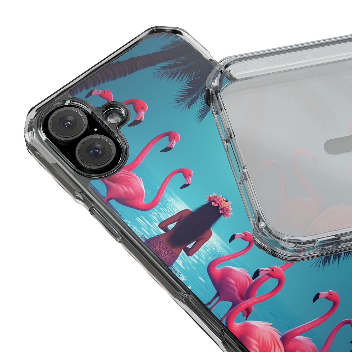 Moonlit Mermaid and Flamingos Magnetic Clear Phone Case, Many Models