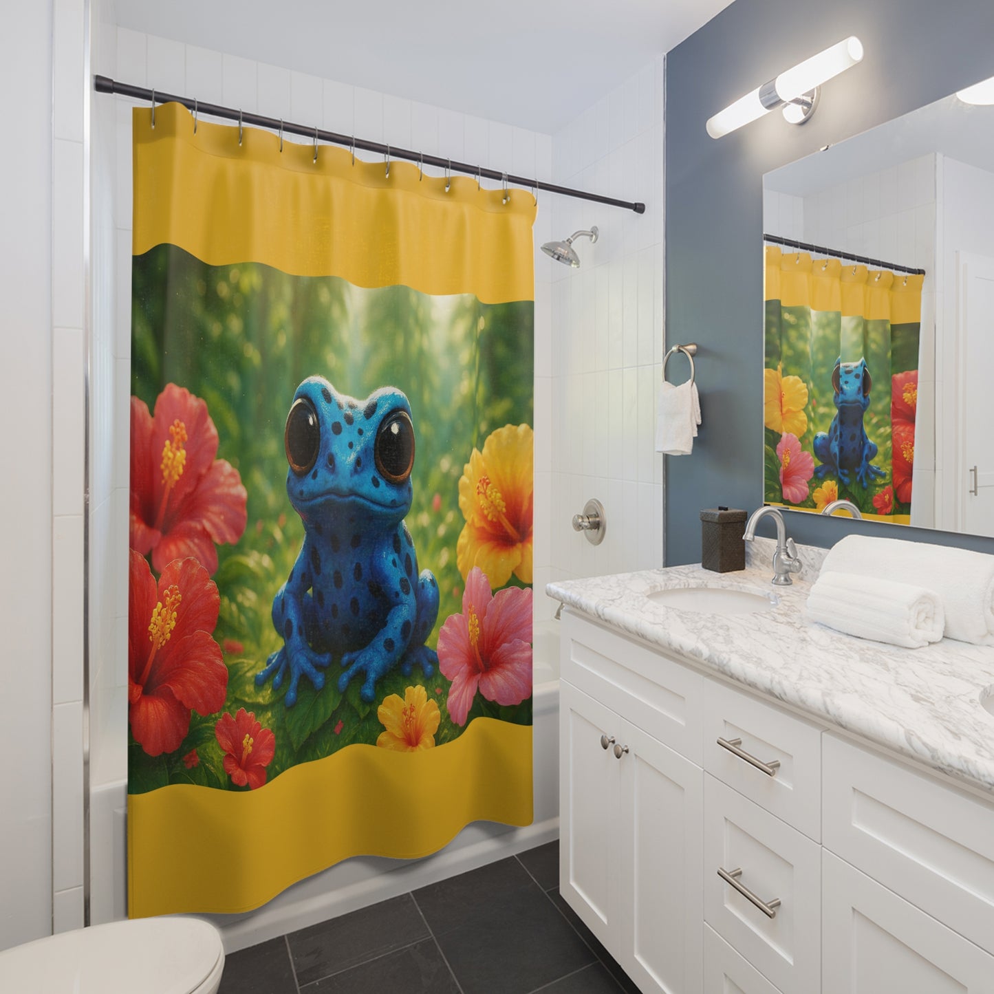 Tropical Shower Curtain - Rainforest Bathroom Decor / Baby Tree Frog/Yellow