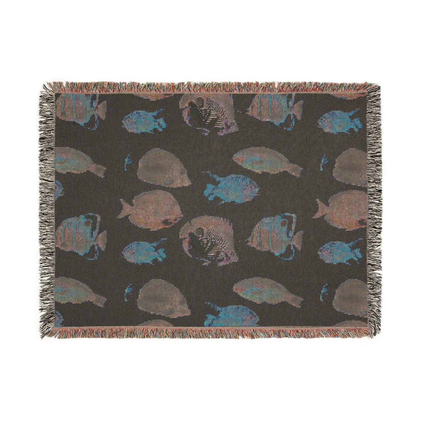 Tropical Woven Blanket, 3 Sizes - Coastal Home Decor / School of Fish, Yellow