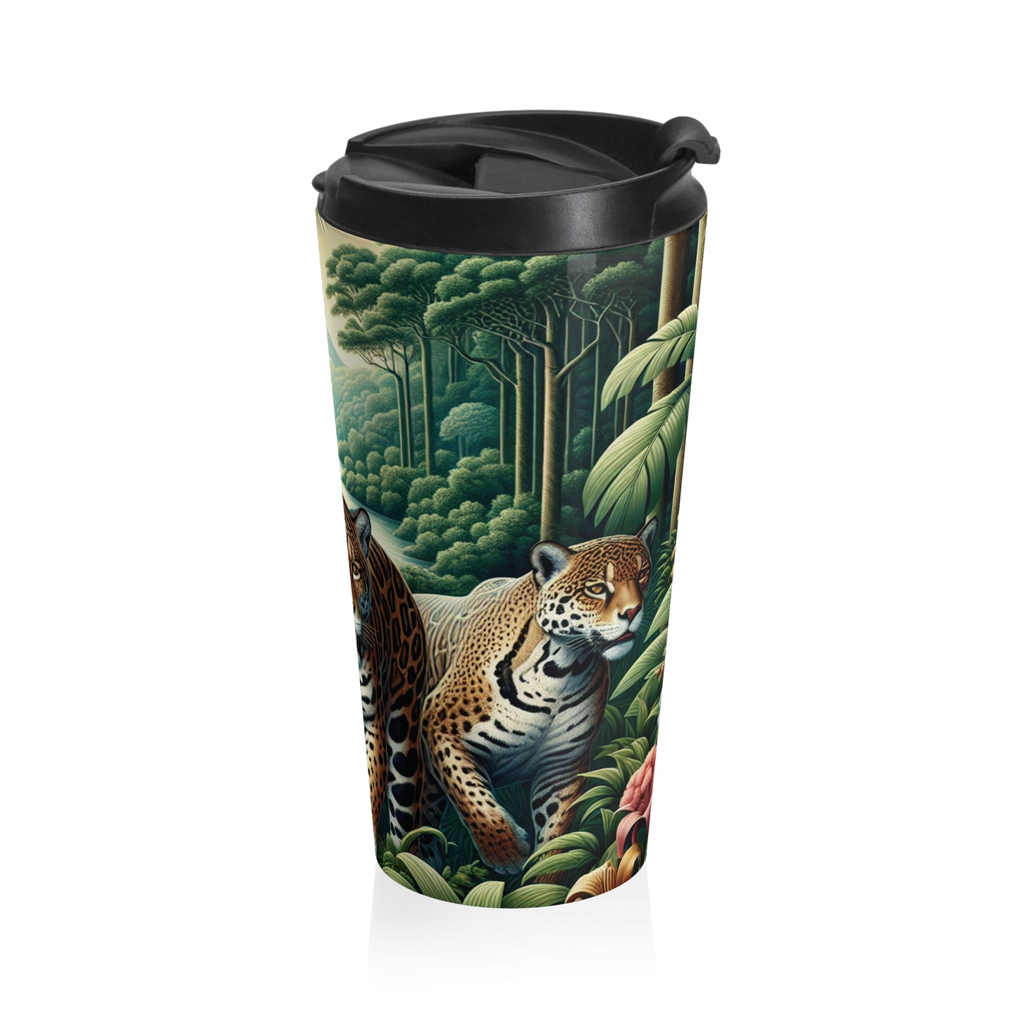 15 oz. Stainless Steel Travel Mug / Tropical Jaguars of the Rainforest