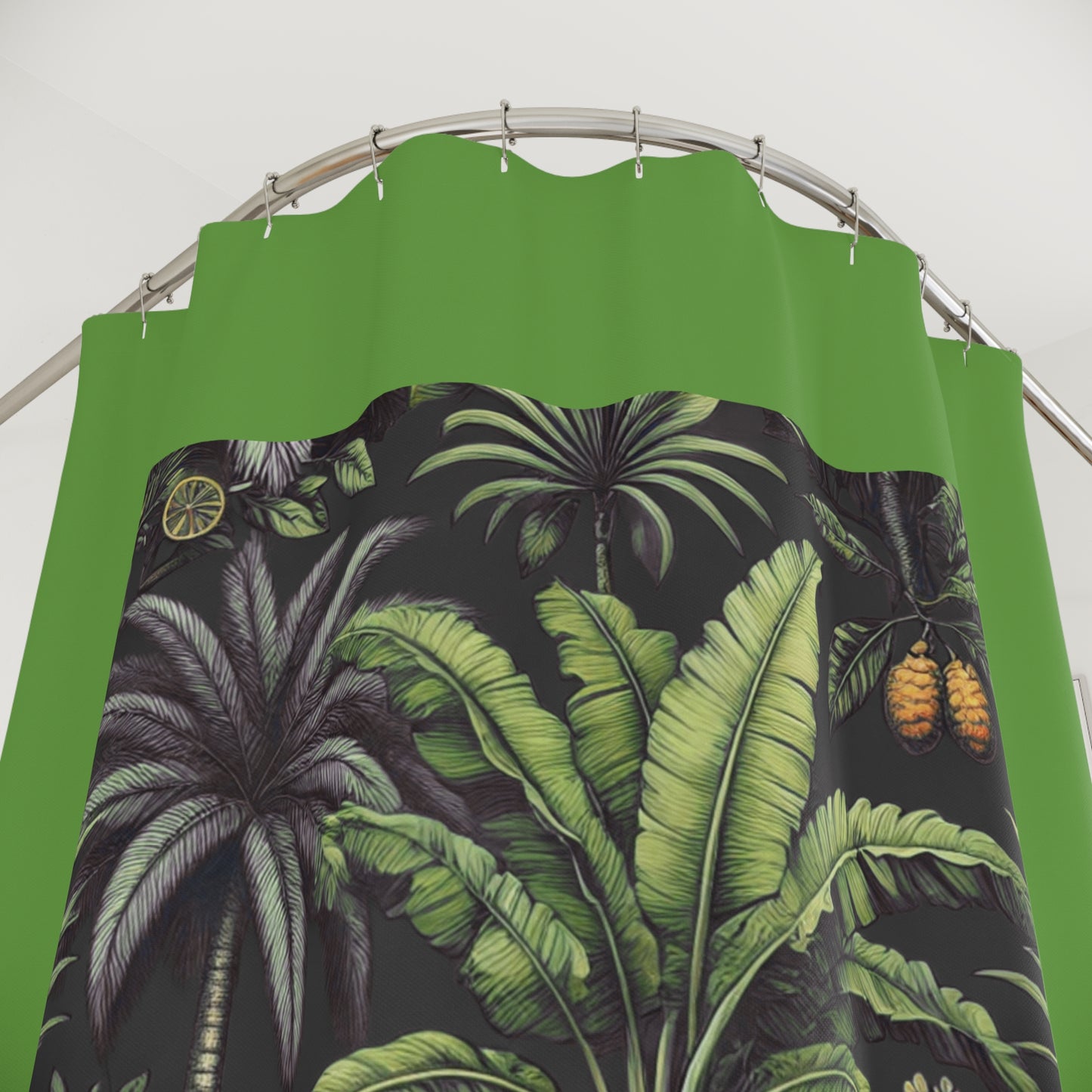 Palm Tree Shower Curtain - Ocean Bathroom Decor / Tropical Fruit/Black, Green