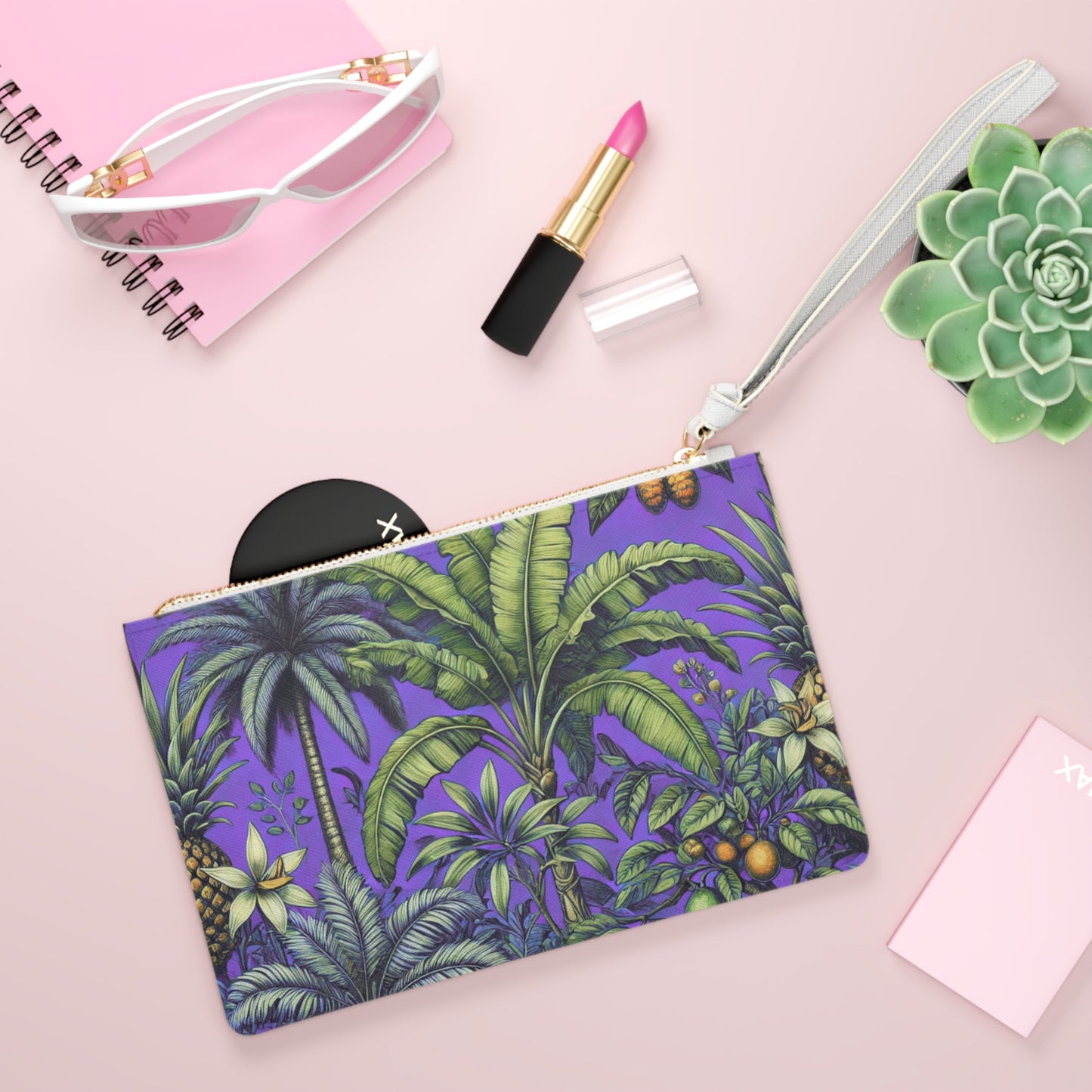 Tropical Faux Leather Clutch Bag - Perfect for Beach Adventures & Summer Vacations / Tropical Fruit, Purple