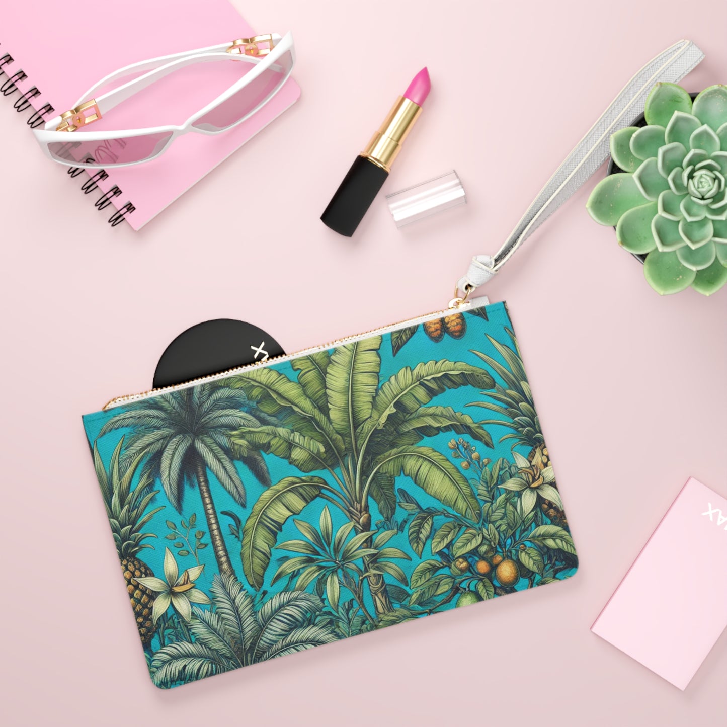 Tropical Faux Leather Clutch Bag - Perfect for Beach Adventures & Summer Vacations / Tropical Fruit, Turquoise