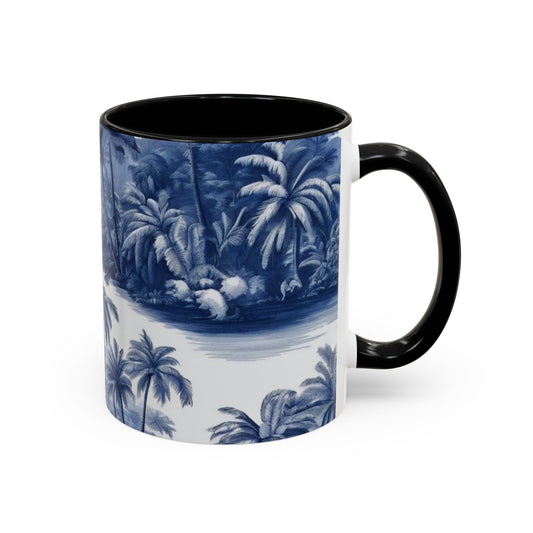 Accent Color Coffee Mug (11, 15oz), 8 Colors - My Last Voyage Blue Toile
