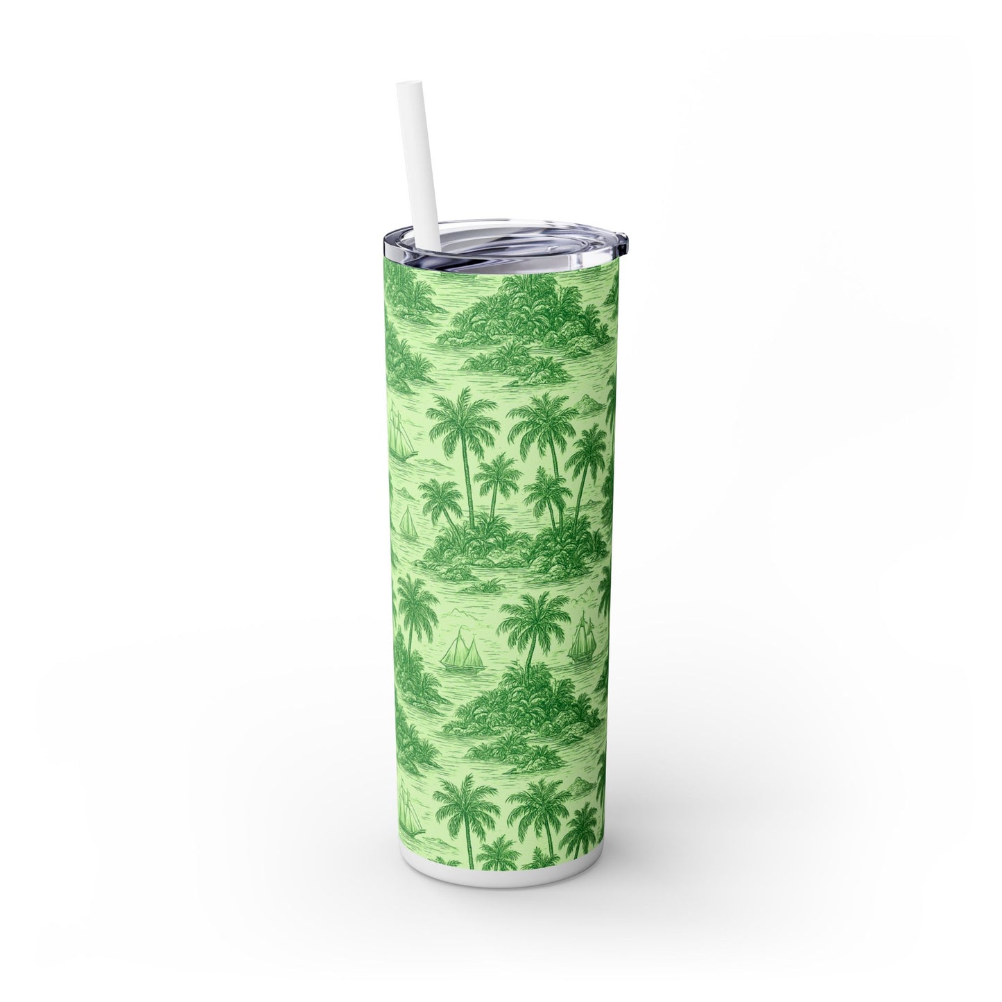 Faraway Toile/Green, Skinny Matte Tumbler with Straw - 20oz Beach Vibes