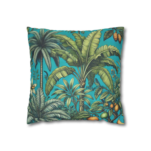 Faux Suede Square Pillowcase - Tropical Fruit, Turquoise