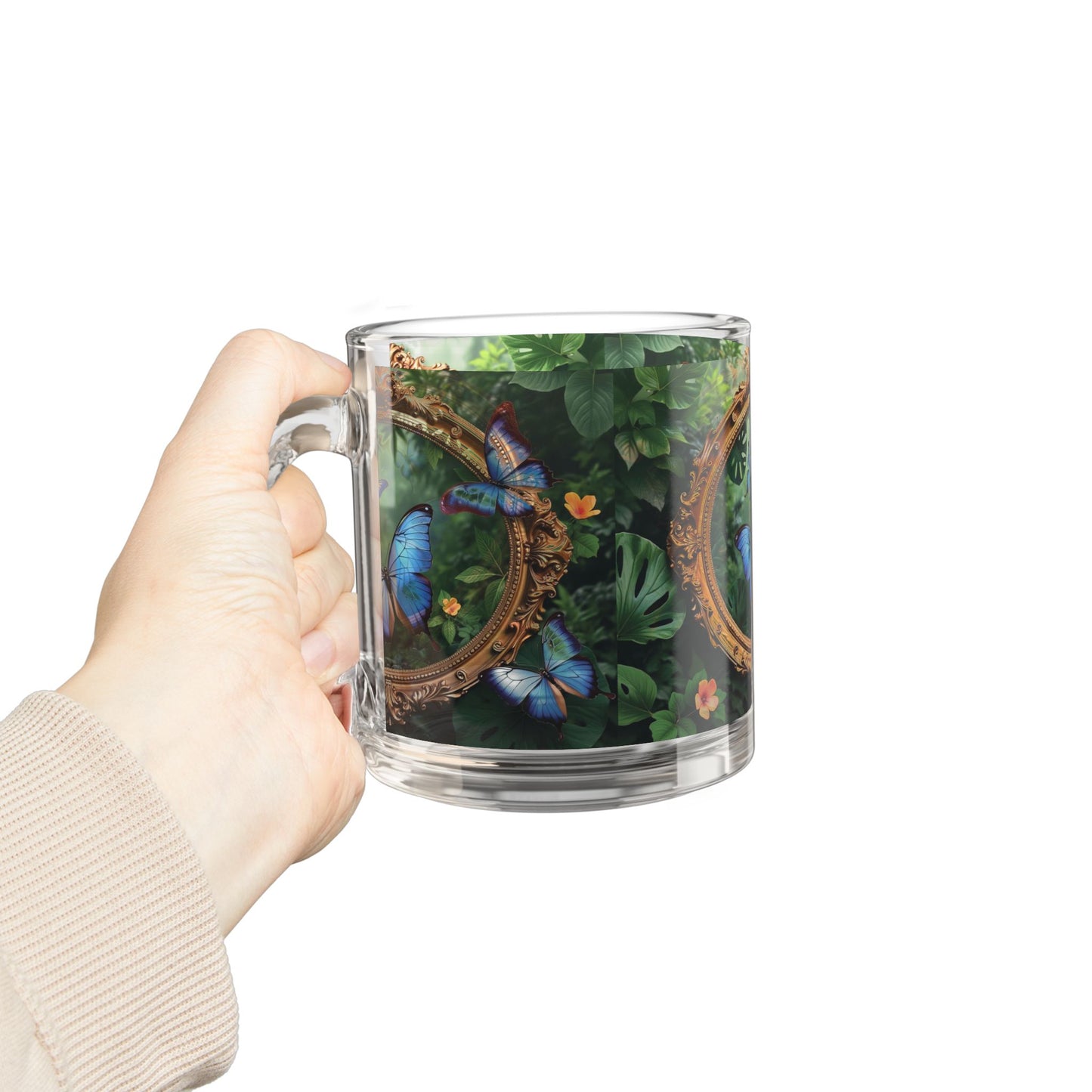 Tropical Glass Mug - 10oz Coffee Cup / Framed Monarchs