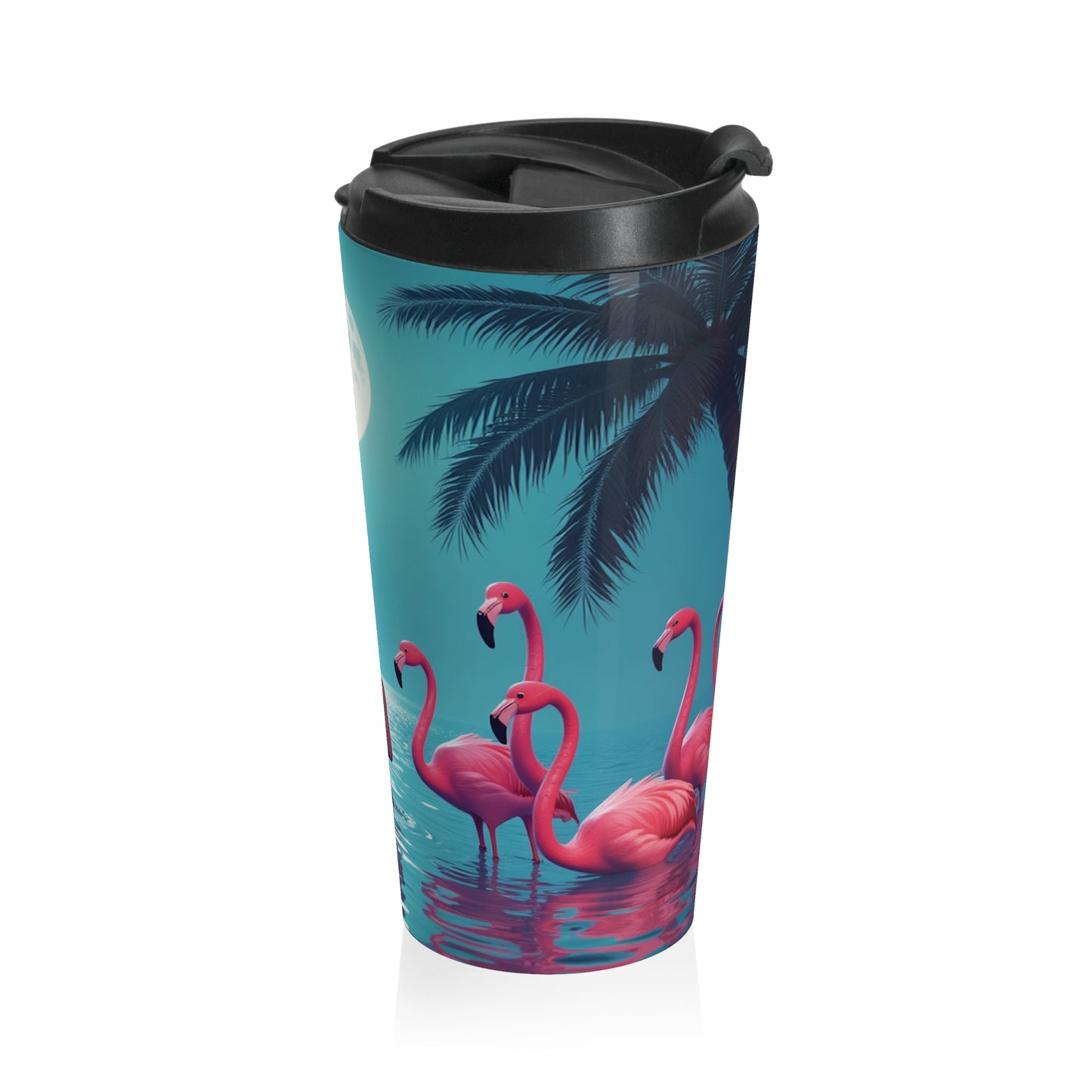 15 oz. Stainless Steel Travel Mug / Moonlit Mermaid & Flamingos
