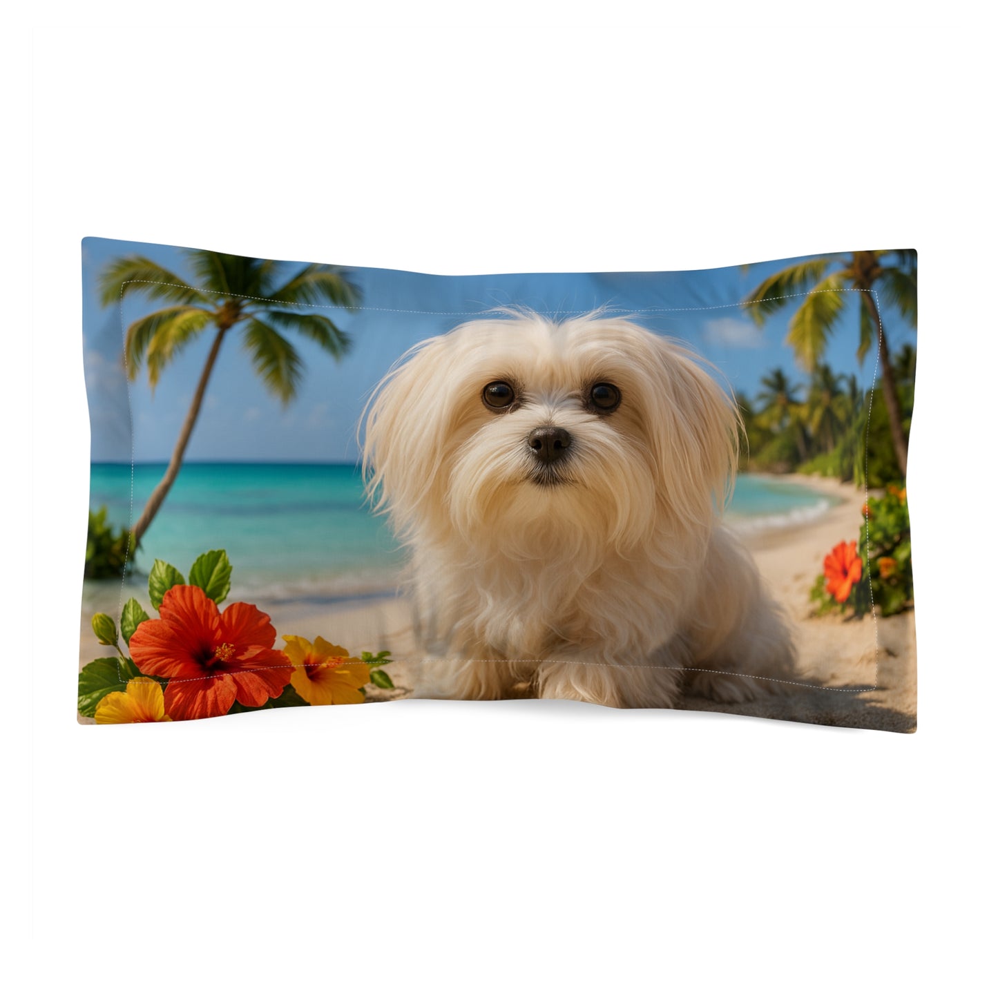 Microfiber Pillow Sham, 2 Sizes | Tropical Vibes for Relaxation / Puppy Ariel on the Beach