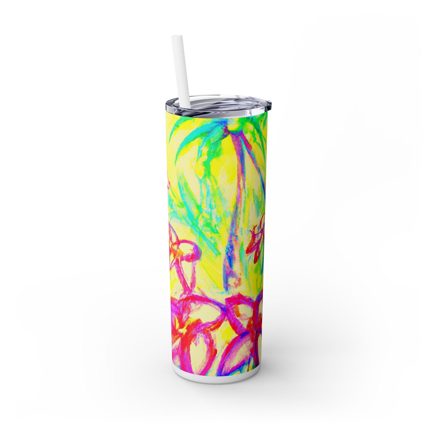 Tropical Doodles/Yellow, Skinny Matte Tumbler with Straw - 20oz Beach Vibes