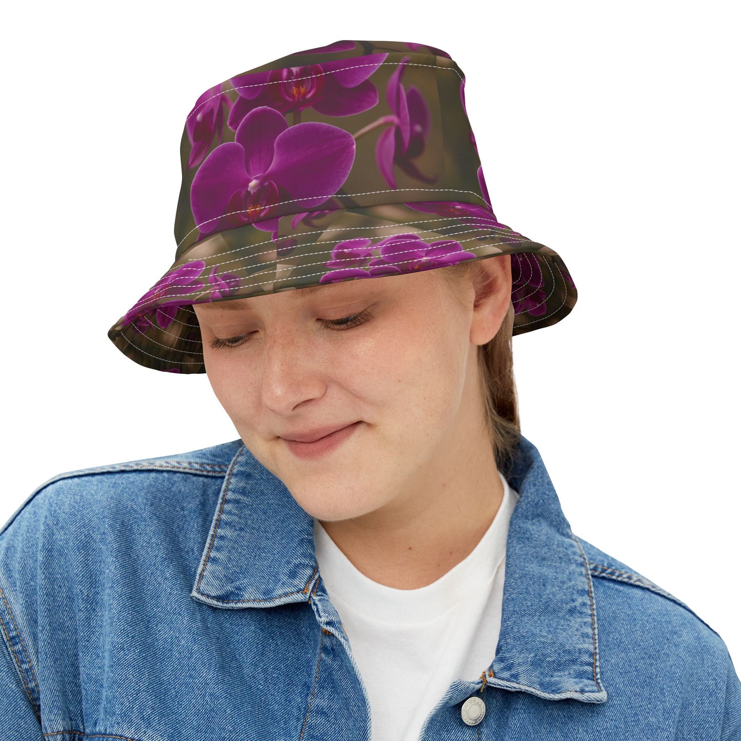Purple Orchids Majesty / Polyester Bucket Hat for Beach Lovers