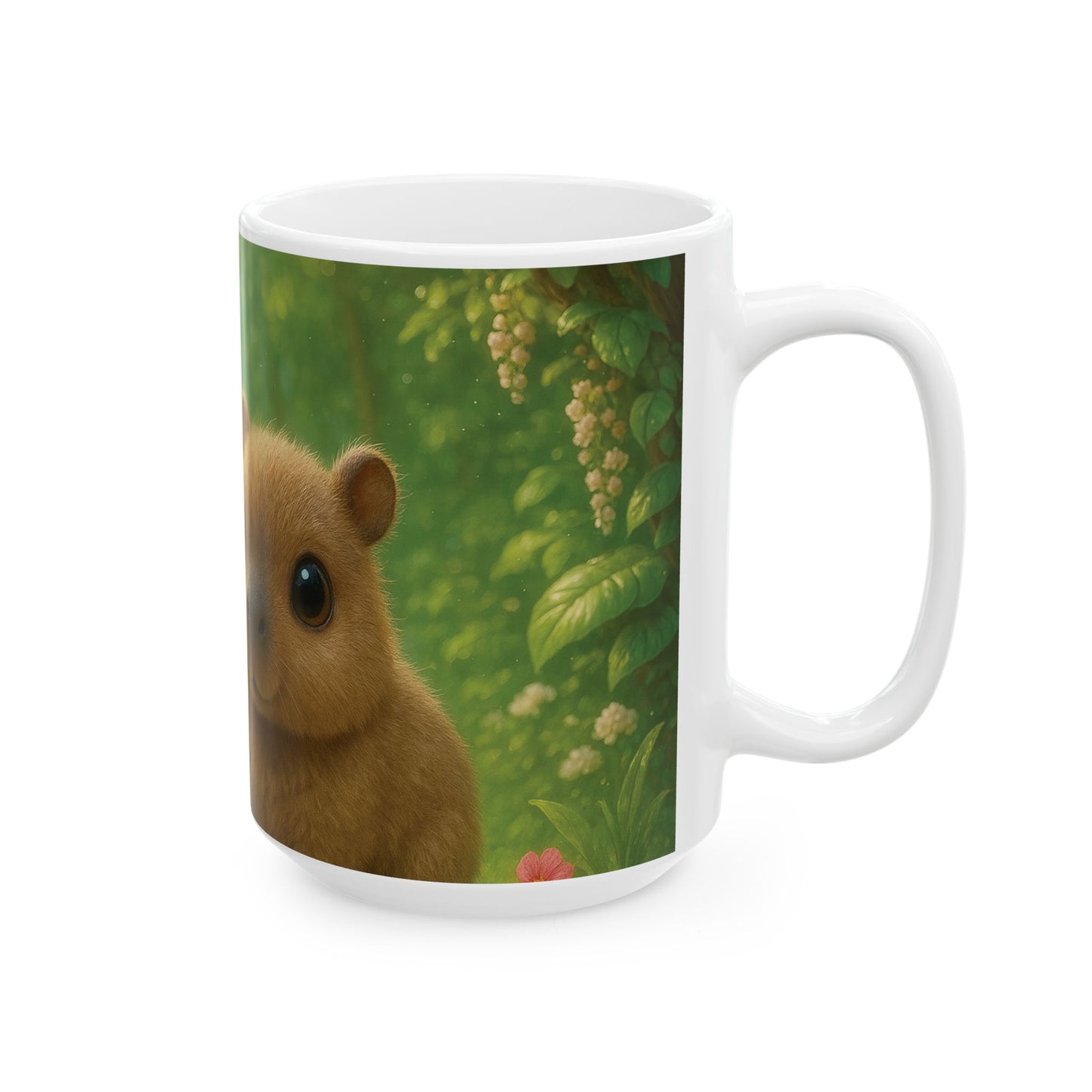 Ceramic White Mug - 11oz & 15oz, Baby White Peacock and Baby Capybara