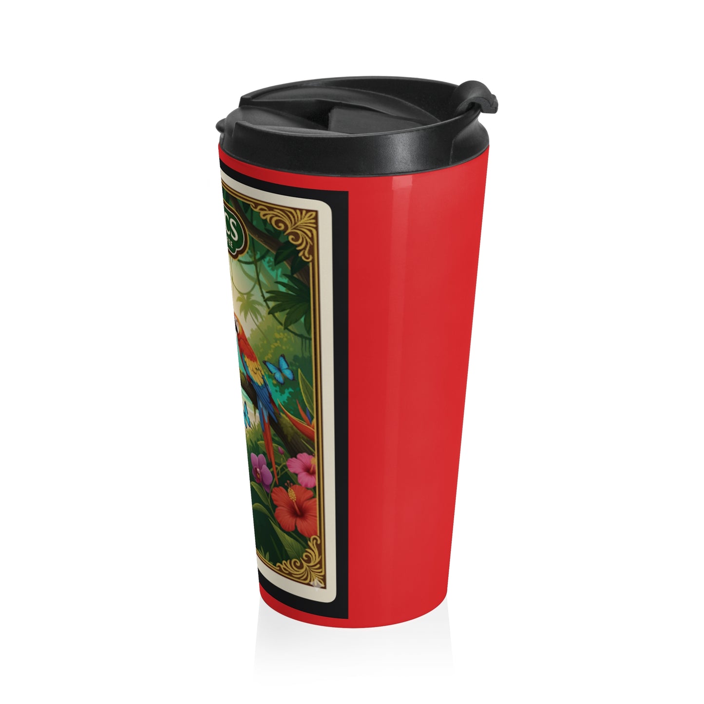 15 oz. Stainless Steel Travel Mug / Parrot & Friends, Red