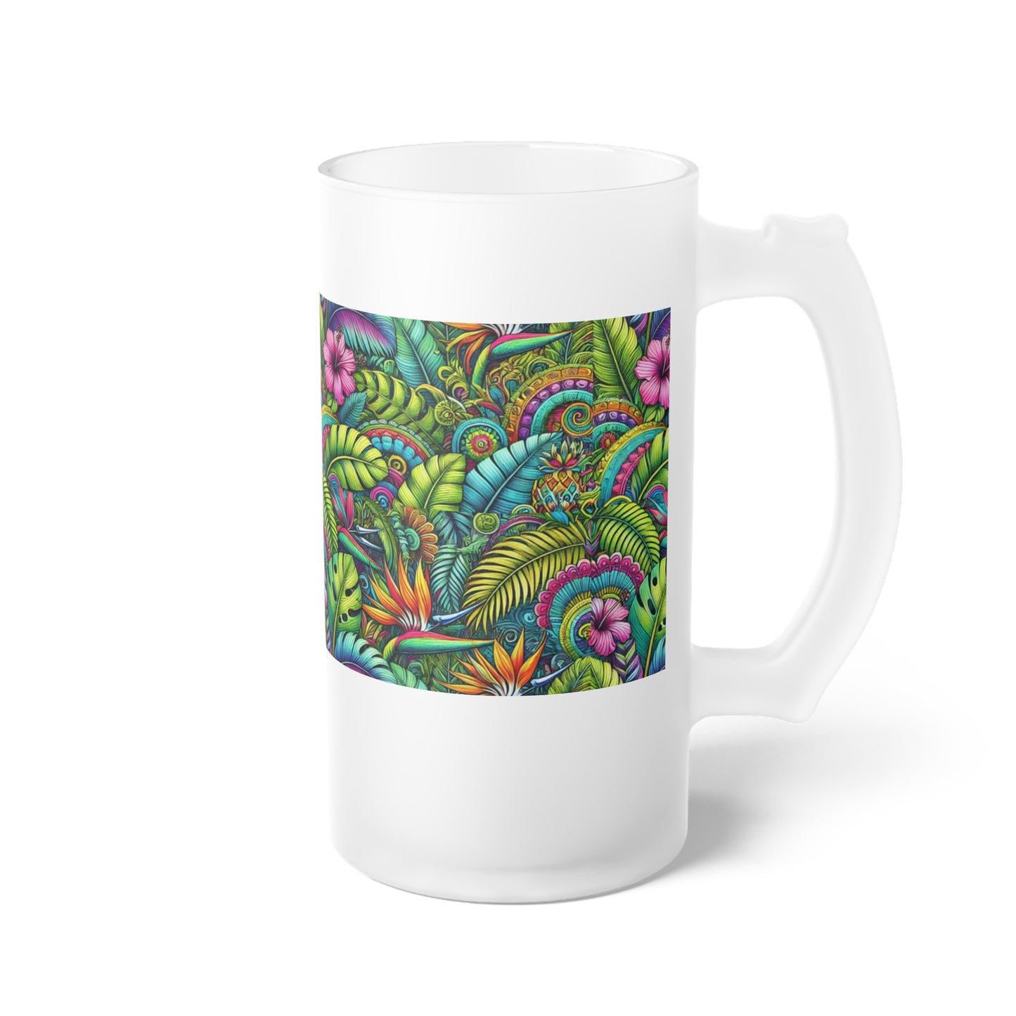 Frosted Glass Beer Mug, Rainforest Blooms