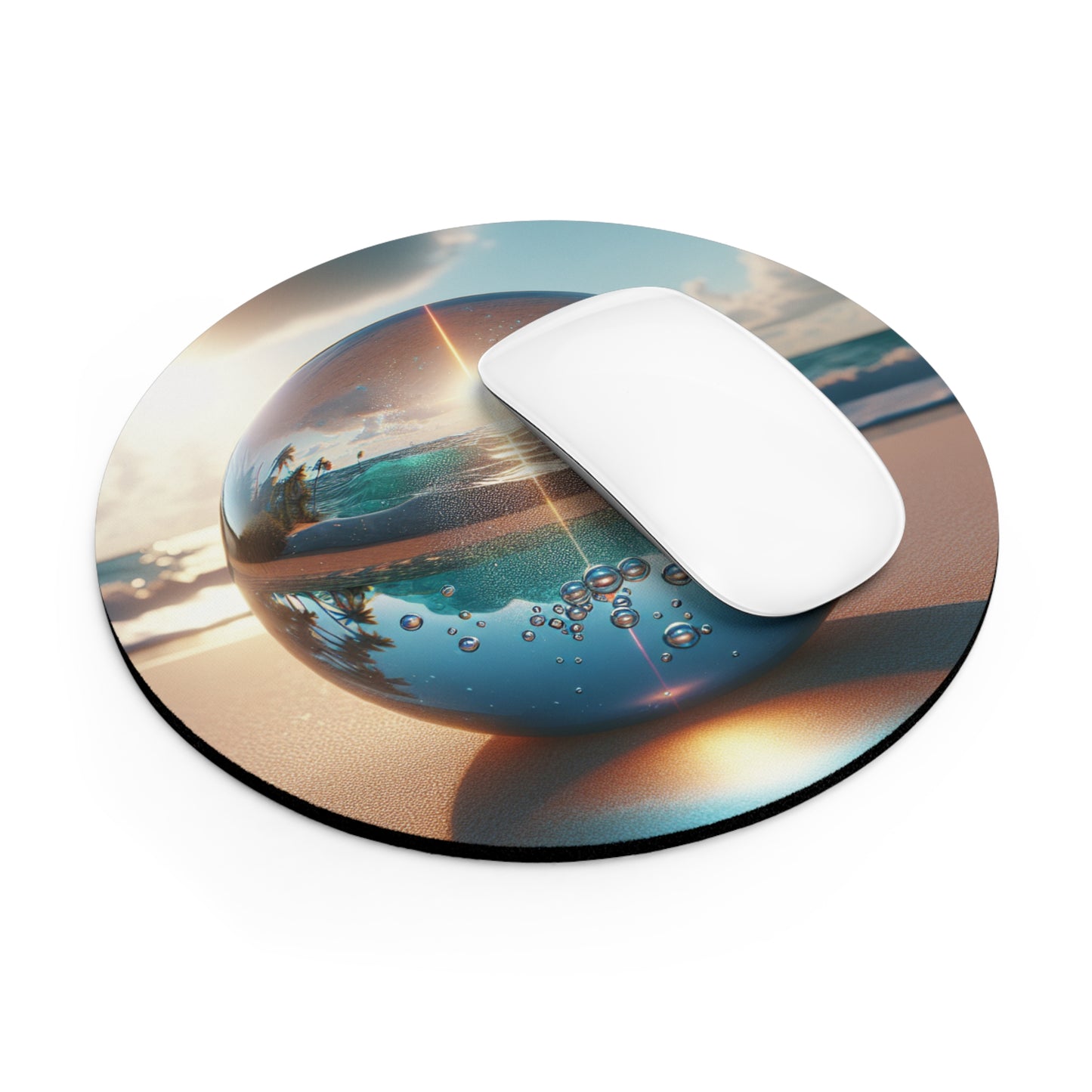 Coastal Mouse Pad, 2 Shapes - Fun Vibes for Home Office & Gamer / Beach Illusion Ball, Sunrise