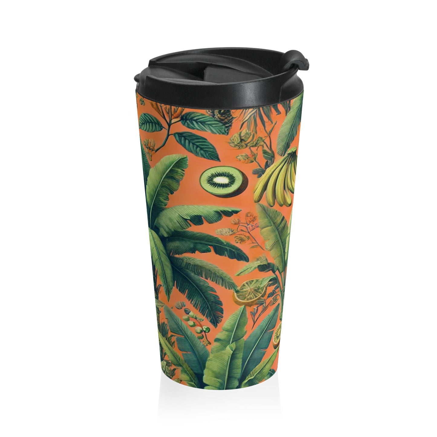 15 oz. Stainless Steel Travel Mug / Palms & Tropical Fruit, Orange