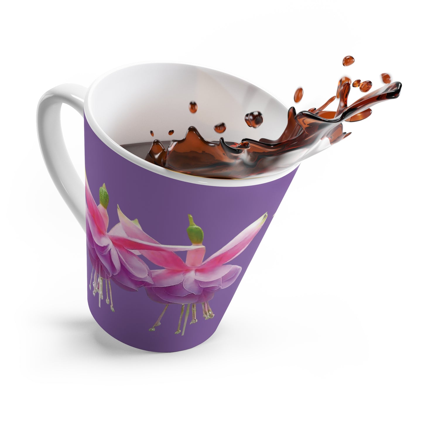 Latte White Mug, Floral - Tropical Fuschsias/Lt. Purple