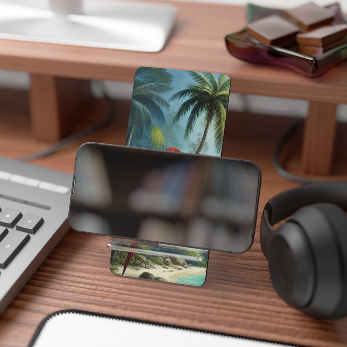 Mobile Display Stand for Smartphones, Sleeping Beauty Parrot