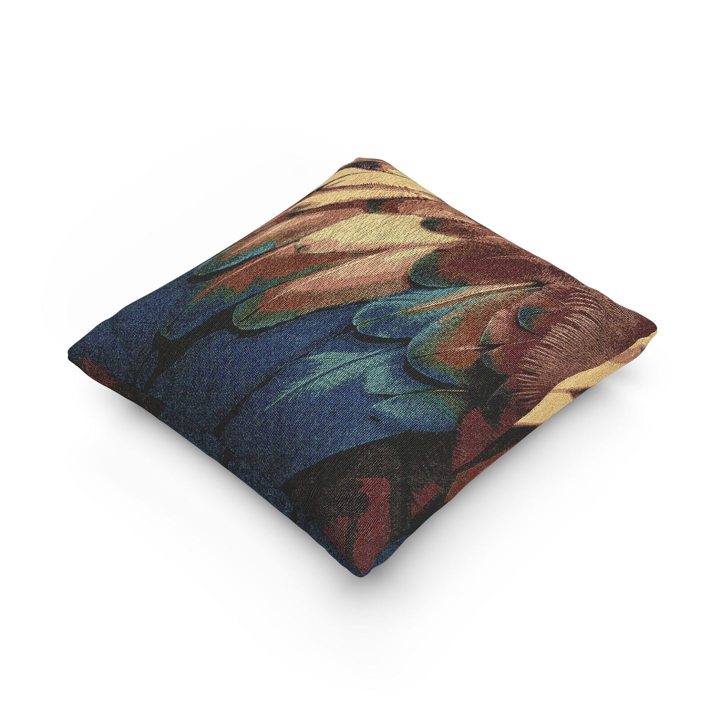 Woven Pillow, 17"W x 18"L ~ Rainforest Parrot Macaw Feathers