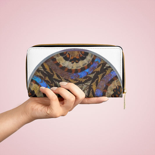 Tropical Zipper Wallet, Faux Leather / Vibrant Clutch / Brazilian Real Butterfly Wing Art Plate