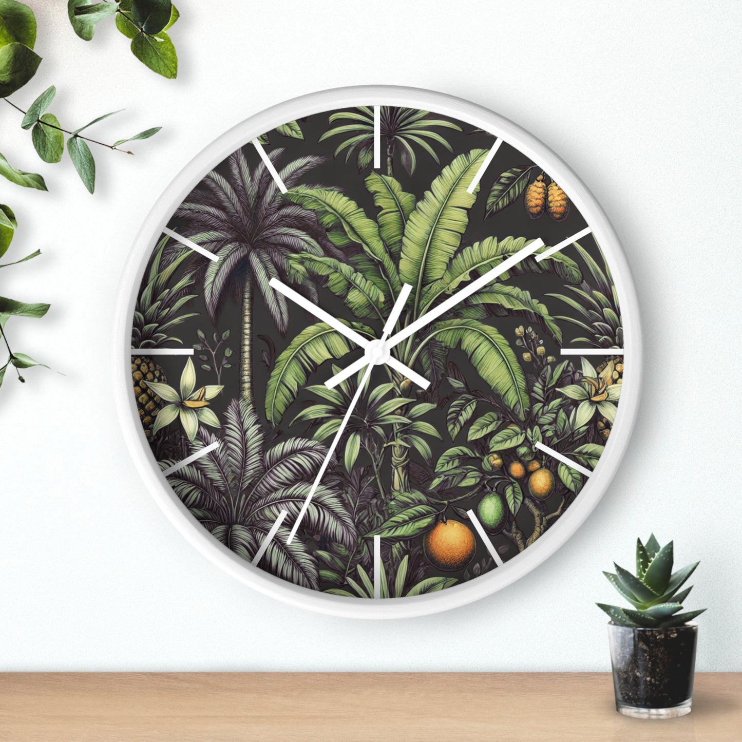Tropical Fruit/Black Wall Clock – Fun Home Decor for Nature Lovers, 6 Variants ~ White Hours