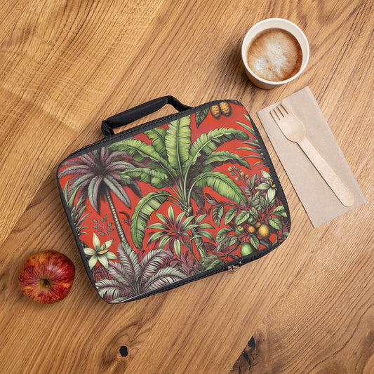 Tropical Fruit/Red Lunch Bag - Eco-Friendly Insulated Tote, Adult and Child Lunchbox / Perfect for Picnics, Beach Outings