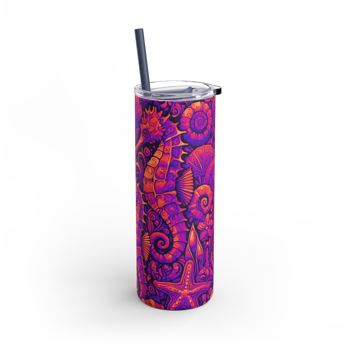 20oz Matte Stainless Steel Tumbler, Many Lid Colors - Stylish Travel Cup - Seahorse Trio/Heatwave