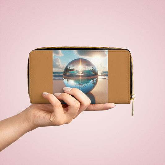 Tropical Zipper Wallet, Faux Leather / Vibrant Clutch / Beach Illusion Ball, Lt. Blue