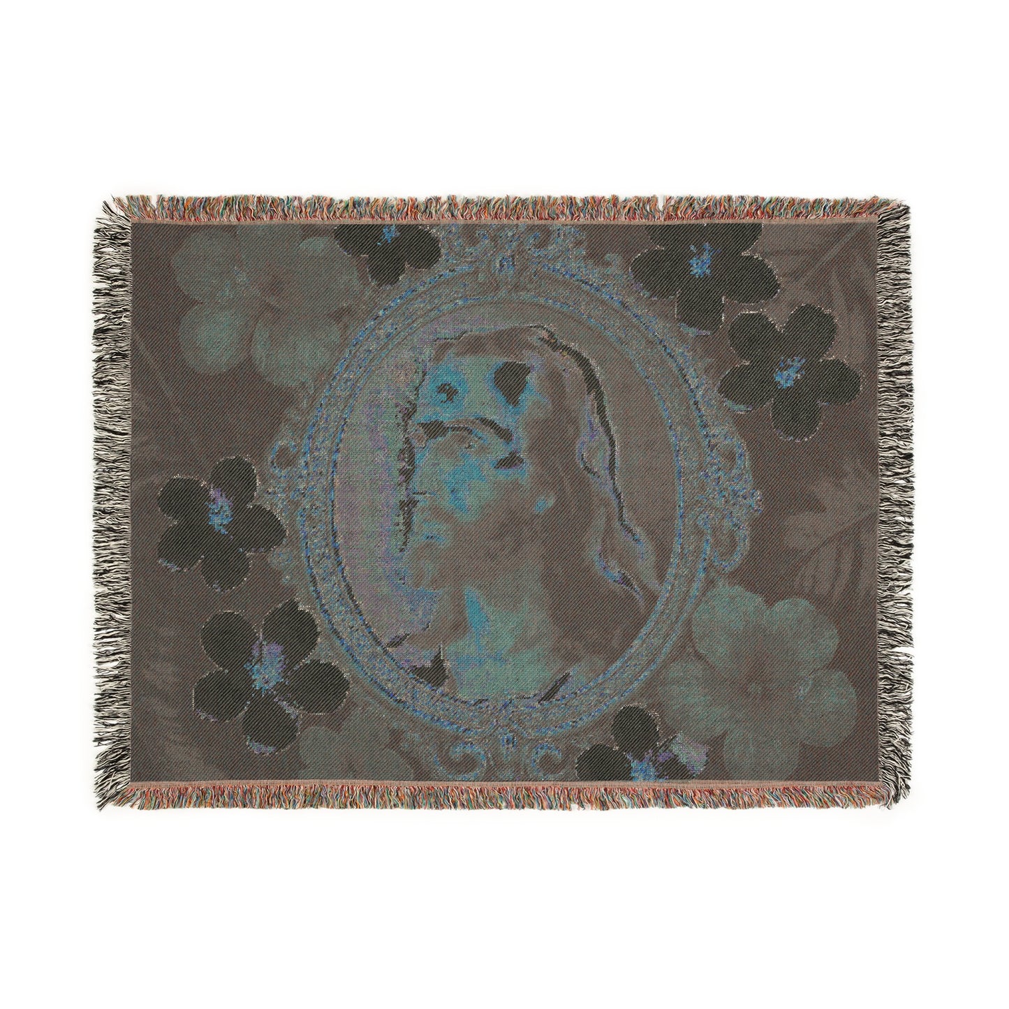 Religious Woven Blanket, 3 Sizes - Tropical Home Decor / Head of Christ/Red Floral