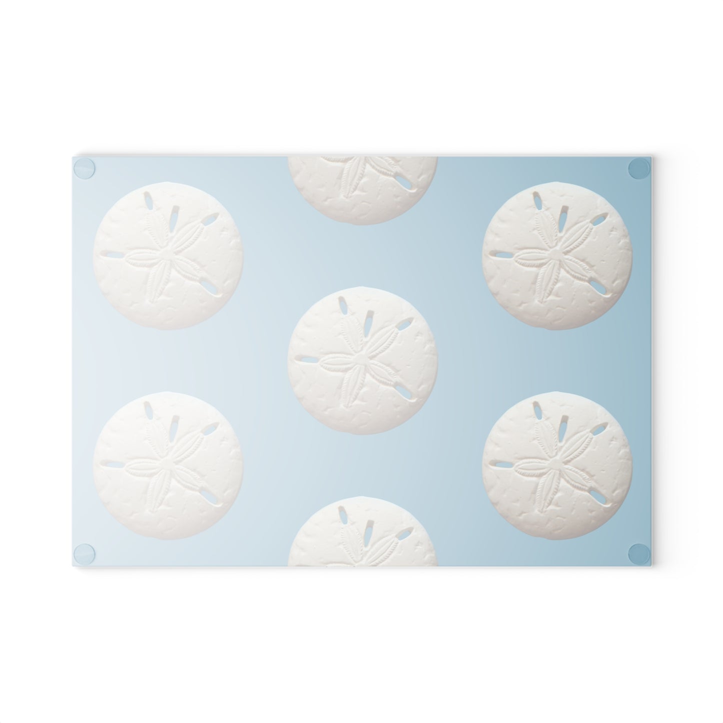 Glass Cutting Board, 2 sizes - White Sand Dollar/Turquoise